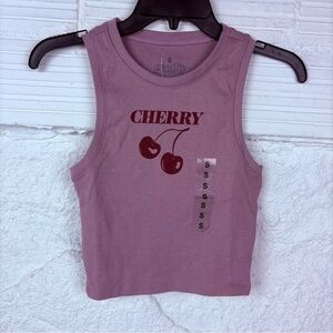 NWT GOODIE TWO SLEEVES cotton purple CHERRY graphic cropped top size small